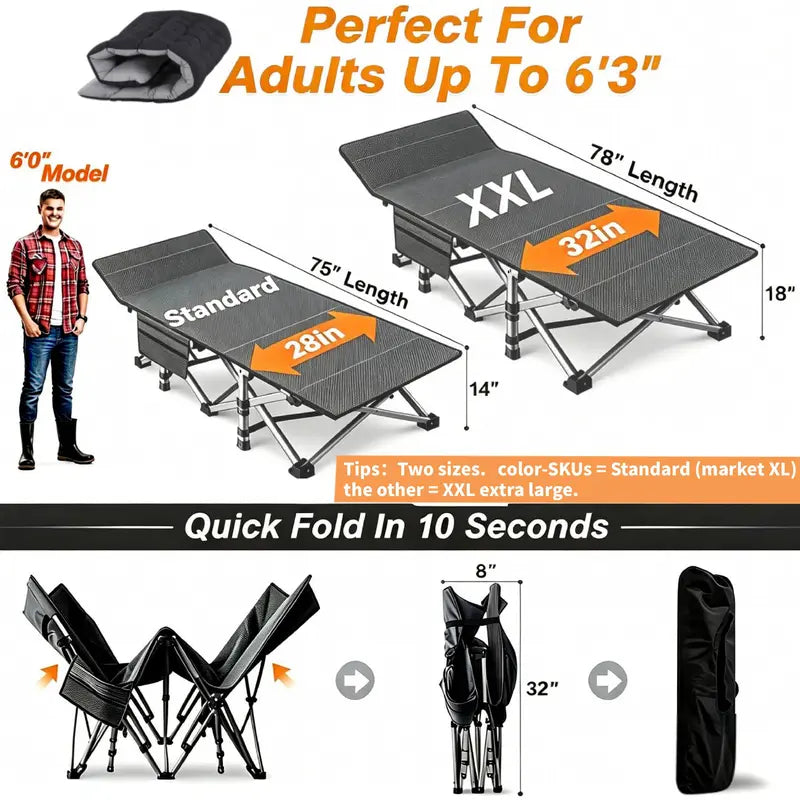 Folding Camping Cot with Mattress | Portable Bed & Carry Bag
