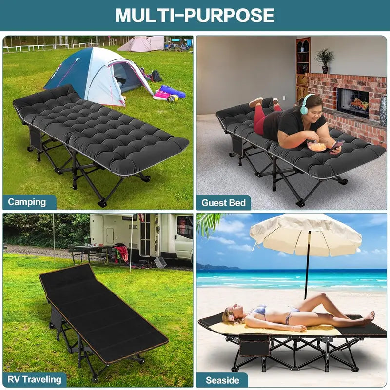 Folding Camping Cot with Mattress | Portable Bed & Carry Bag