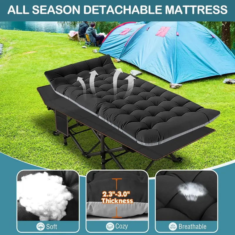 Folding Camping Cot with Mattress | Portable Bed & Carry Bag