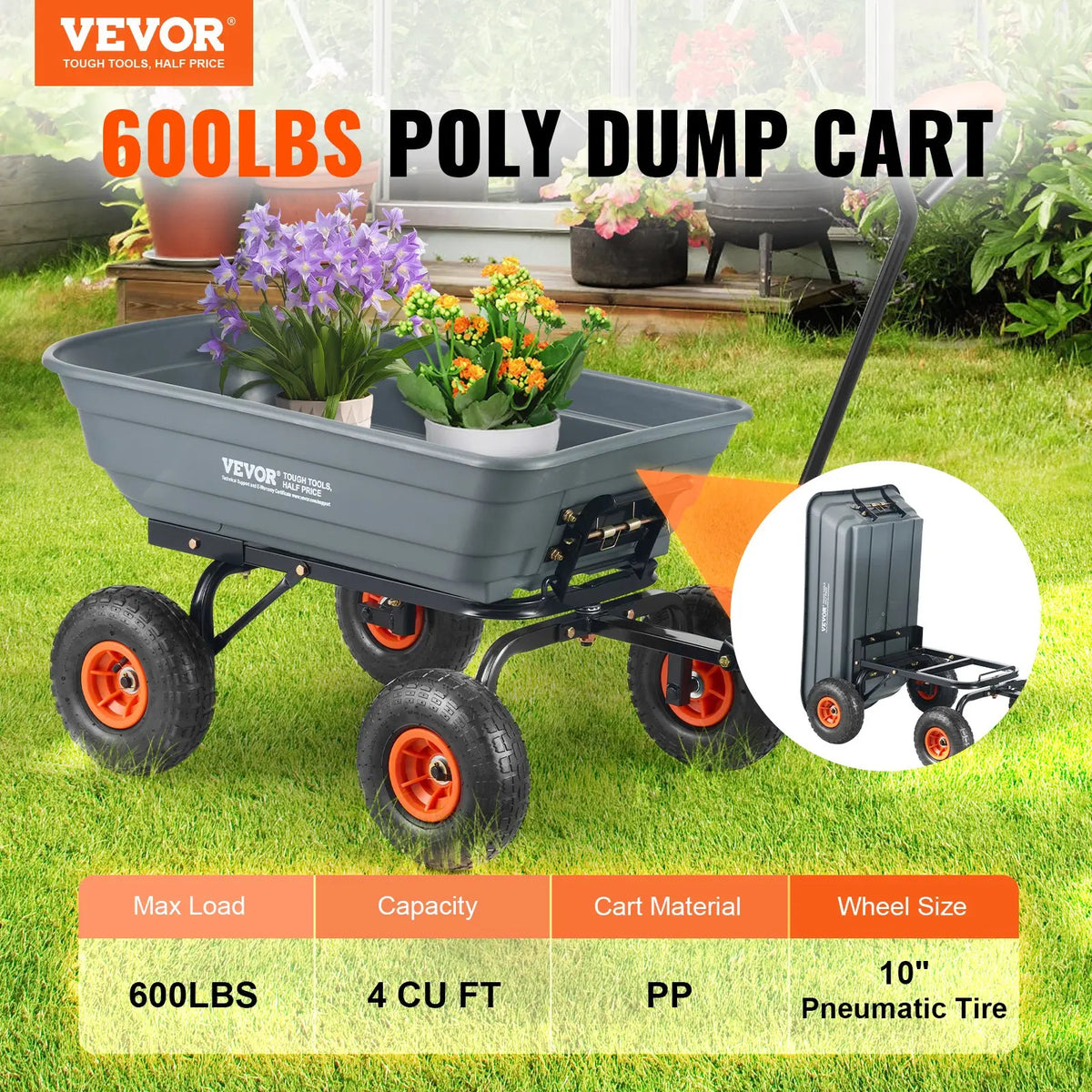 Polyethylene garden dump cart