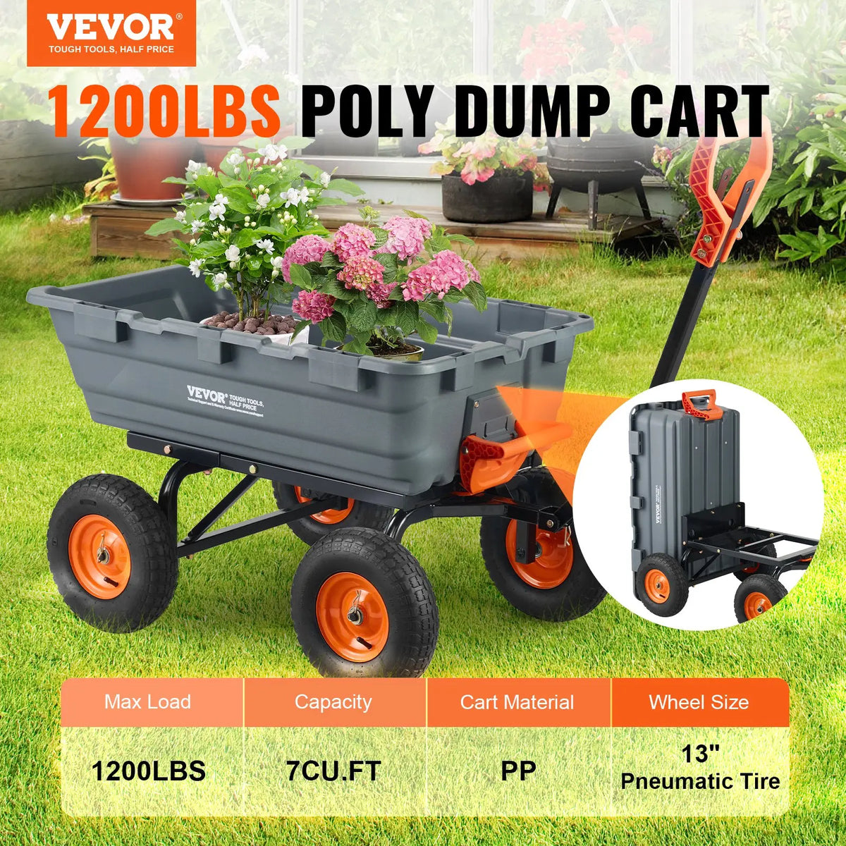 Polyethylene garden dump cart