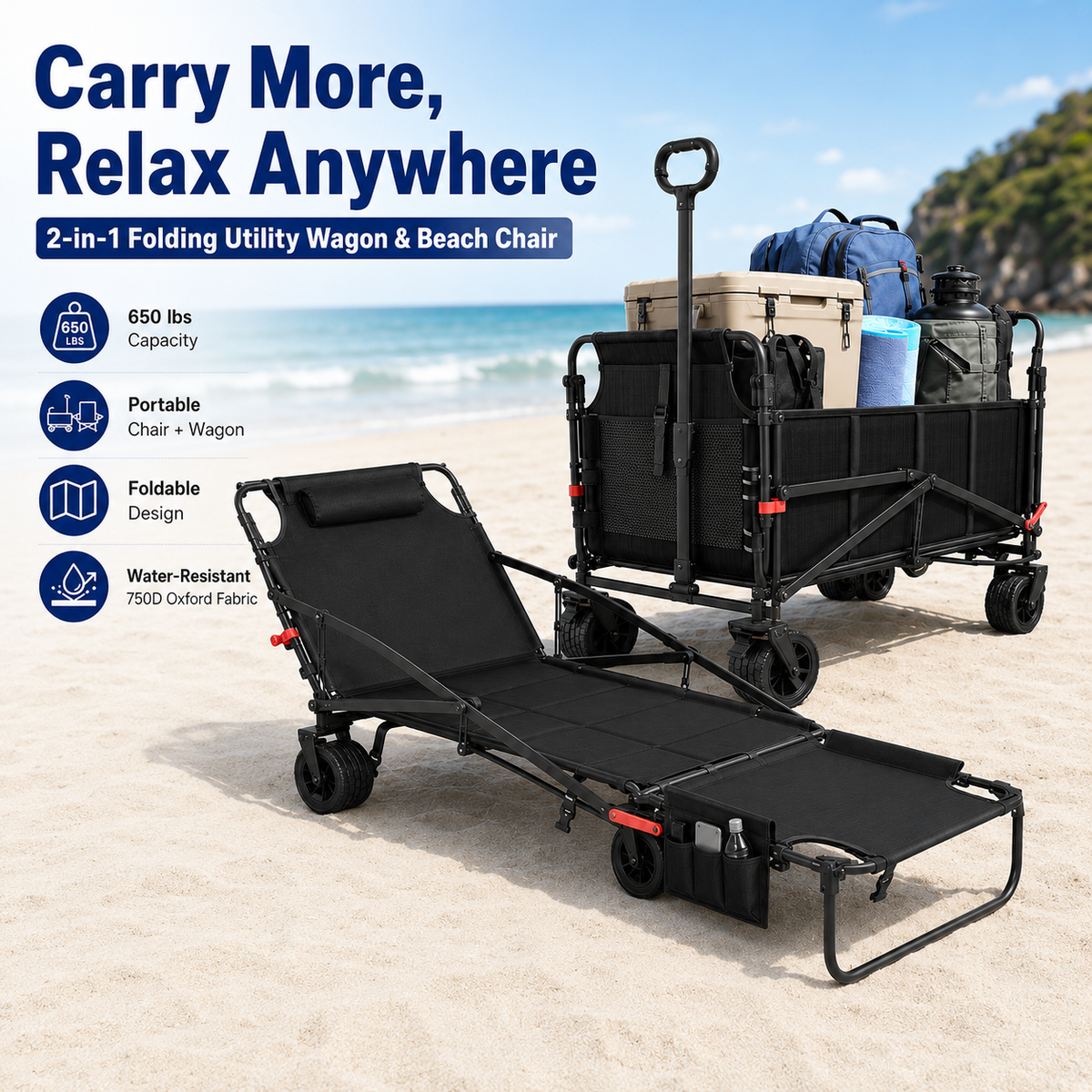2-in-1 Folding Utility Wagon & Portable Outdoor Chair