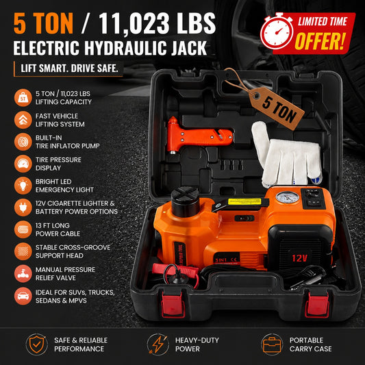 🚗5-Ton Electric Hydraulic Car Jack | Built-In Air Pump