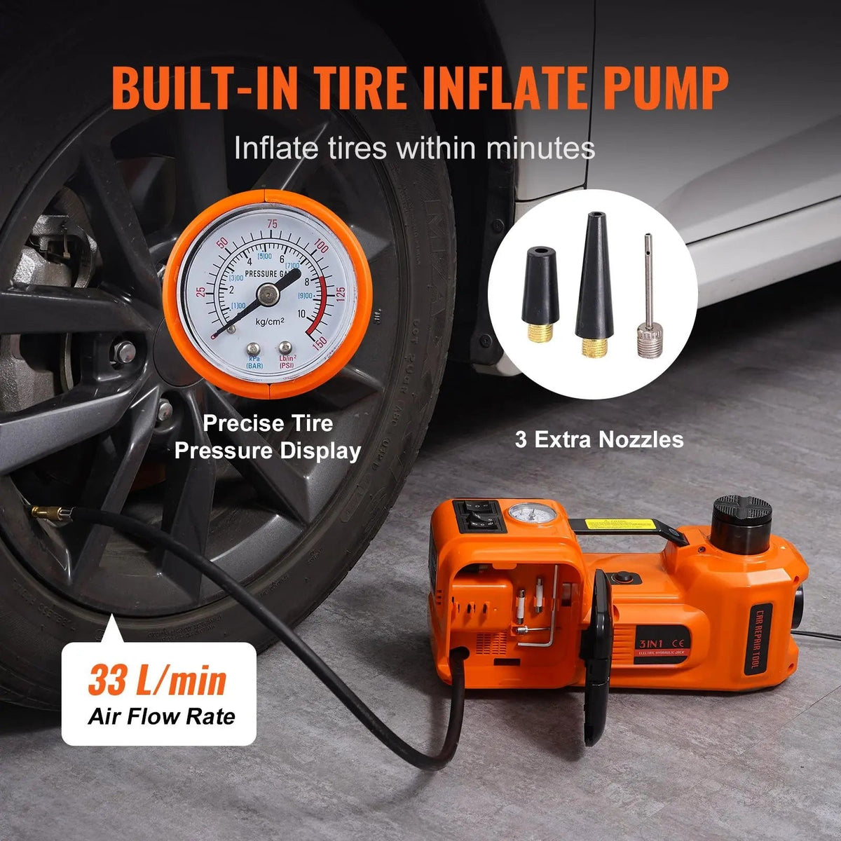 🚗5-Ton Electric Hydraulic Car Jack | Built-In Air Pump