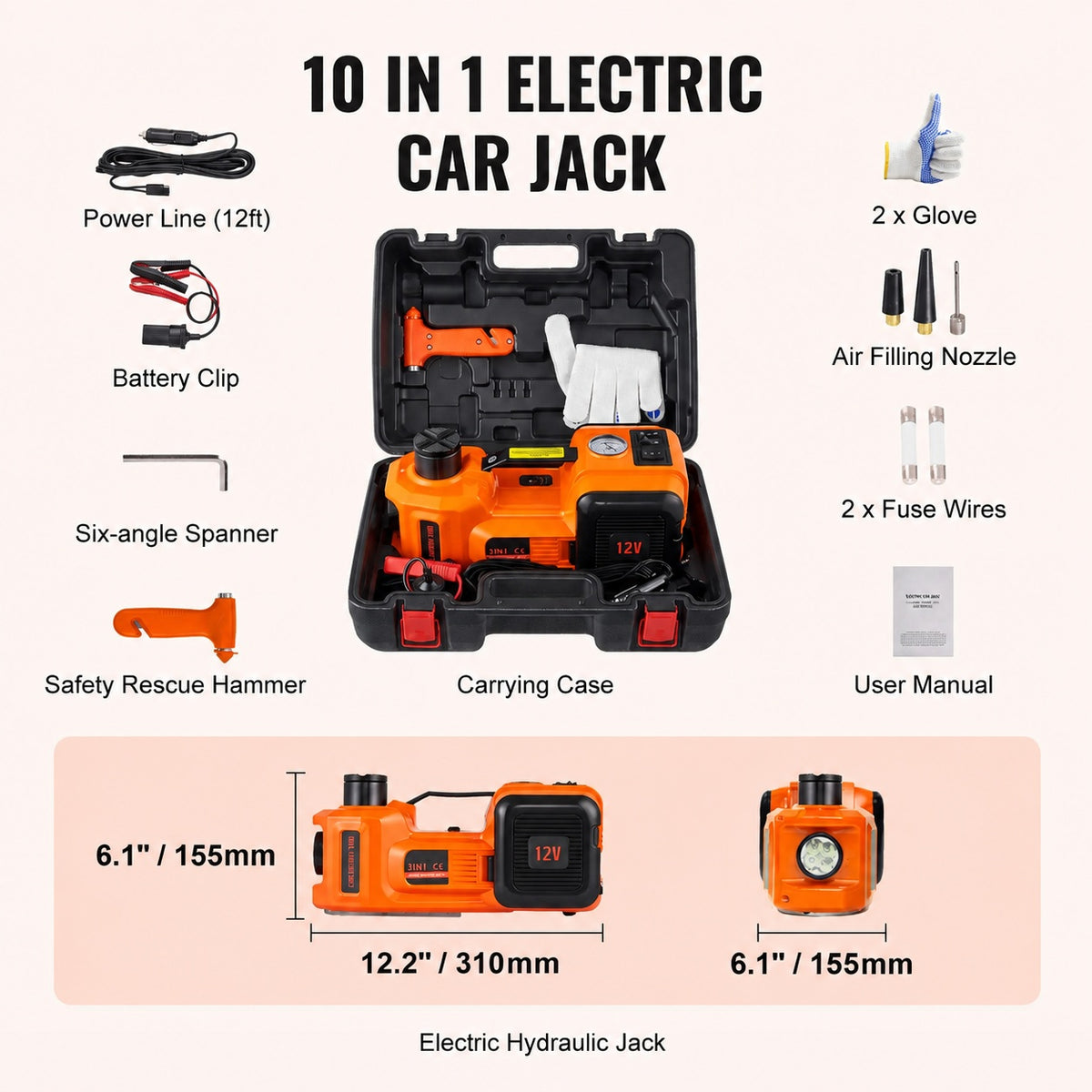 🚗5-Ton Electric Hydraulic Car Jack | Built-In Air Pump