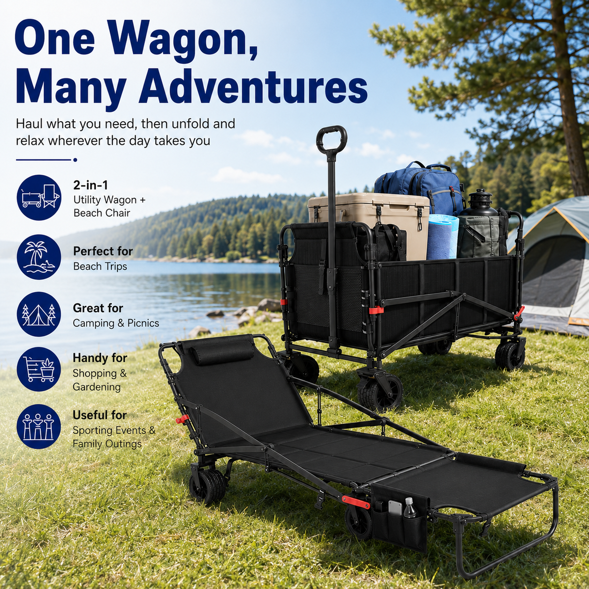 2-in-1 Folding Utility Wagon & Portable Outdoor Chair