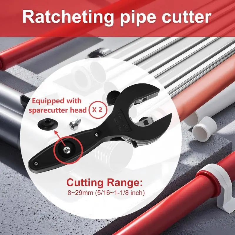 Ratchet-style pipe cutter—a one-handed, quick pipe-cutting tool