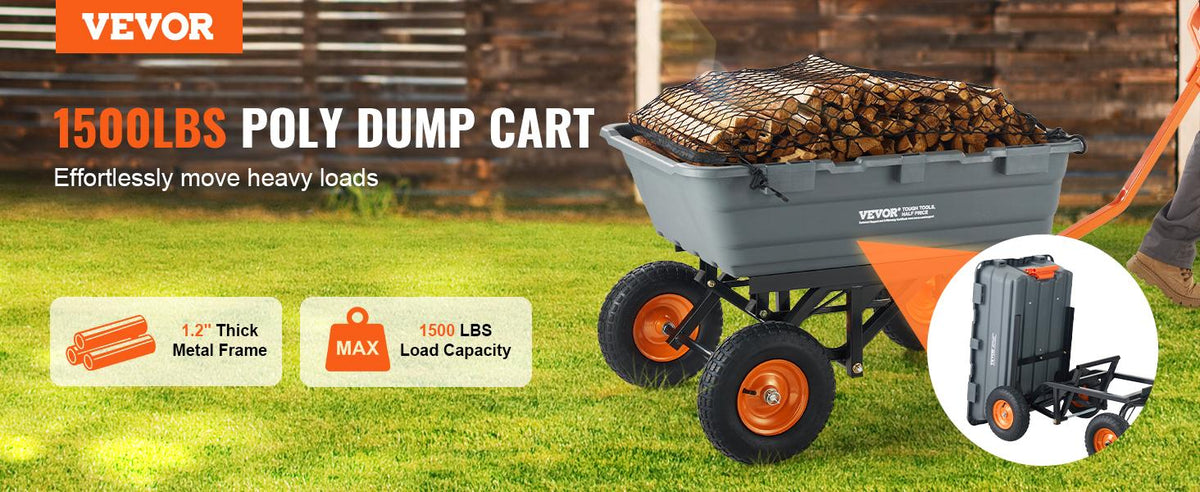Polyethylene garden dump cart