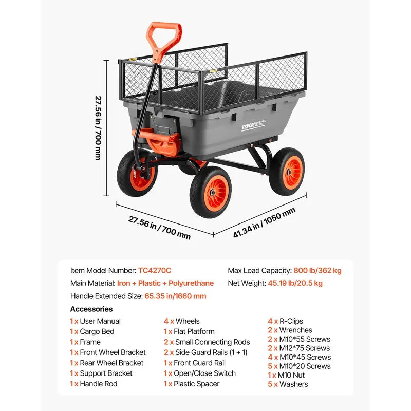 Polyethylene garden dump cart